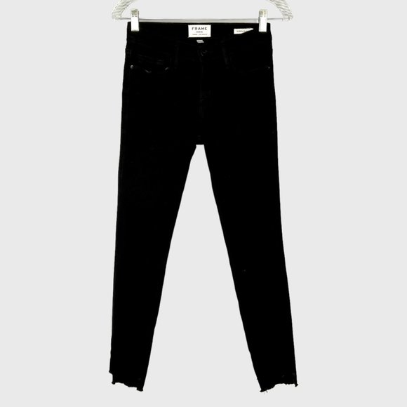 Frame Womens Le Skinny de Jeanne Jeans Raw Stagger Crop Mid Rise Black size 25 - Picture 4 of 16